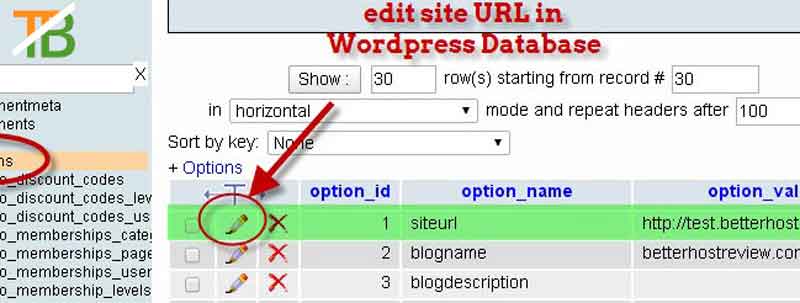 Change your WordPress url setting directly in database