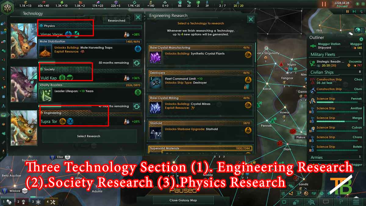 Stellaris Tech Tree, engineering, physics, society